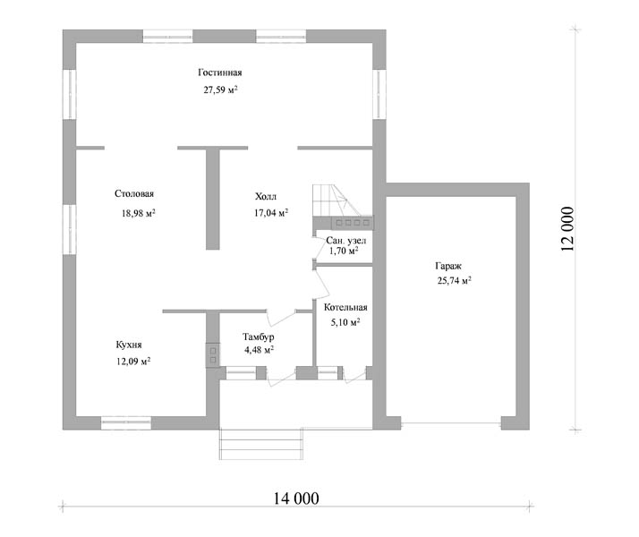 Проект дома 12 на 12 одноэтажный с гаражом